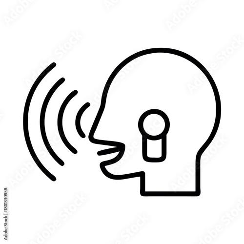 Icon representing a person speaking or communicating with sound waves emanating from their mouth
