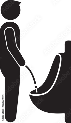 Silhouette of a Man Using a Urinal with Water Stream Icon male toilet on transparent background