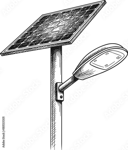 Solar powered street light with LED lamp, renewable energy pole, outdoor lighting system for sustainable urban infrastructure