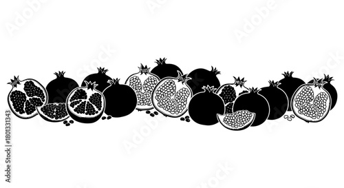 Pomegranate fruit black and white vector illustration design