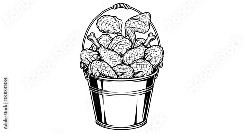 Fried chicken bucket illustration crispy delicious takeaway food