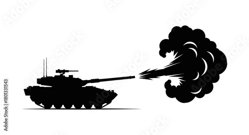 Tank firing silhouette black vector illustration design art