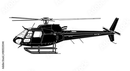 Helicopter vector illustration black and white drawing design