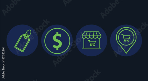 Online shopping retail store marketing business vector icons set