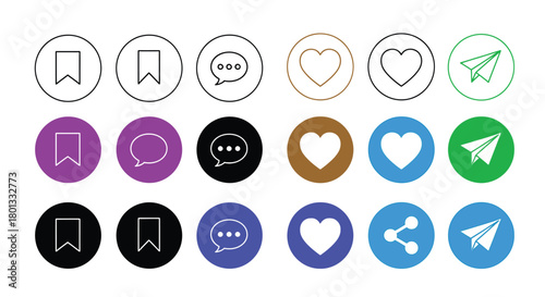 Social media icons like comment share love save and send vector