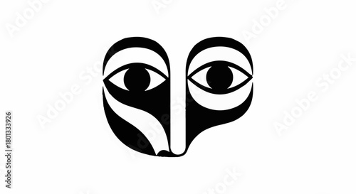 Abstract graphic representation of a stylized face with large, expressive eyes.