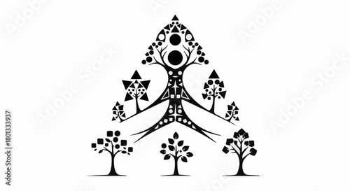 Abstract symbolic tree of life with geometric branches and leaves