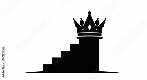 Silhouette of stairs leading to a crown, symbolizing achievement and success