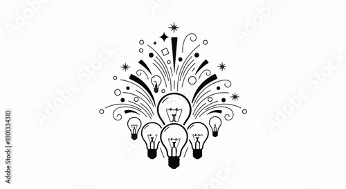 A cluster of glowing light bulbs erupting with creative sparks and bright ideas.