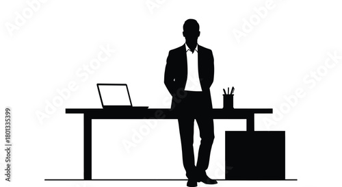 Silhouette of businessman at desk vector office worker concept