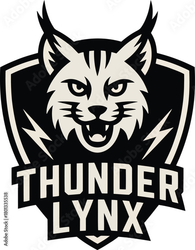 Thunder lynx wildcat mascot logo for eSports gaming team badge or sporting tournament apparel branding design.
