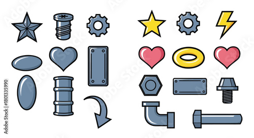 Vector set of mechanical parts and shapes for design and decoration
