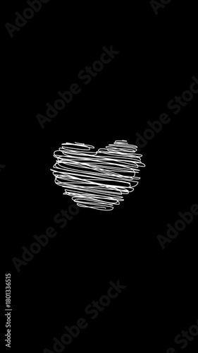 White scribbled heart or love shape against a black background.
