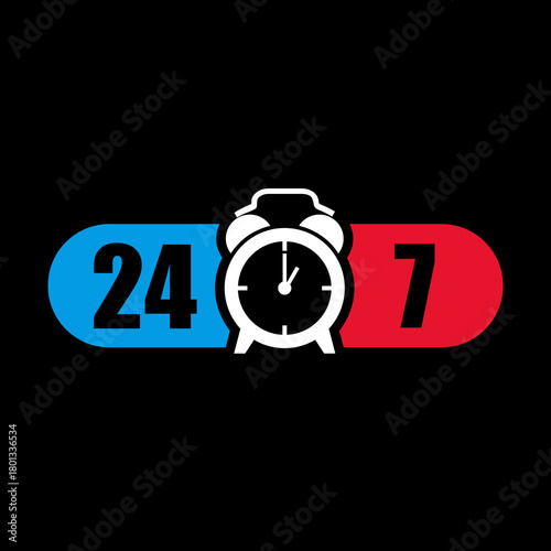 24 7 open service concept icon isolated on black background