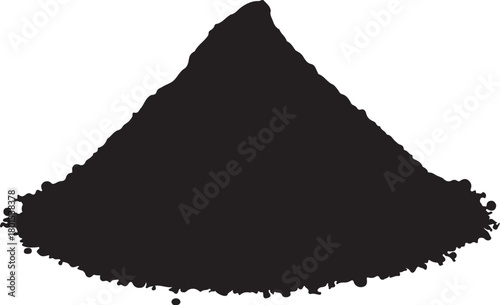 Silhouette of a conical pile of dark granular material Keywords: pile, mound, heap, powder, sand, dirt, soil, granular, material, black and white, silhouette, conical, on transparent background