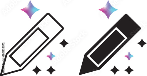 AI writing or smart edit icon set. editing pen sparkle stars symbol. pencil compose symbol with sparkle. intelligent content creation, seo, writing