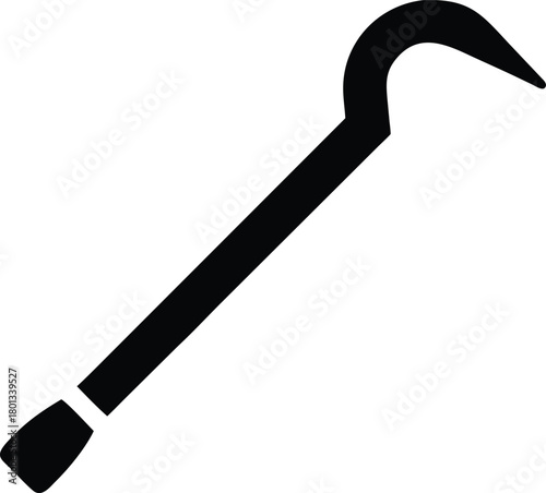 Isolated black crowbar silhouette showcases its distinctive curved end against a white background