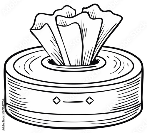 Drawn tissue box with tissues. Black and white line art.