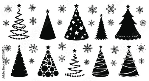 Christmas trees vector black and white holiday season decoration