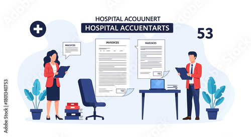 Healthcare Professionals Reviewing Patient Records in a Modern Hospital Setting Illustration