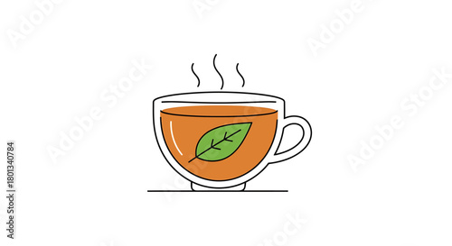 Aromatic Brew Vector Illustration of a Tea Cup with a Leaf for a Relaxing Beverage Experience