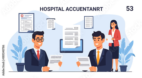Professional team of hospital administrators and accountants in a business meeting, analyzing medical billing and planning for future financial management