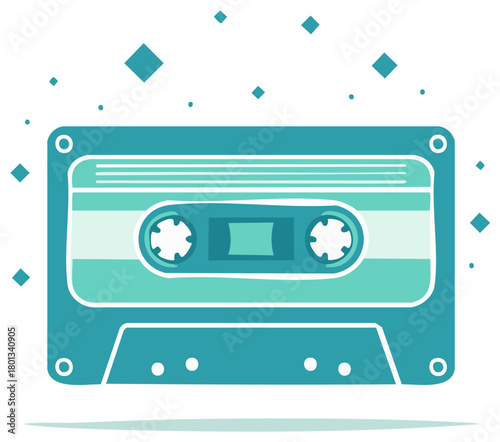 Nostalgic 80s music cassette tape flat vector graphic illustration