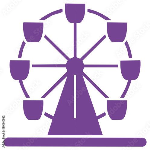 Vibrant purple Ferris wheel flat icon symbolizing carnival fun and fairground attractions