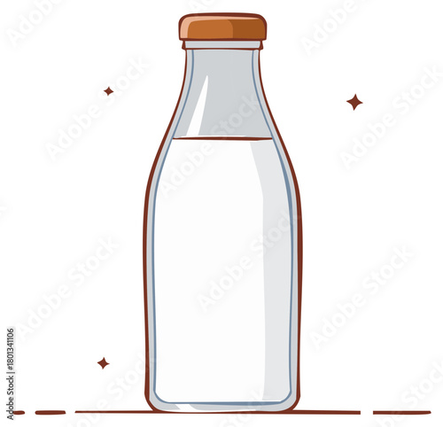 Cartoon illustration of a glass milk bottle with brown cap and outlines.