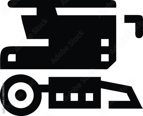 Isolated black harvester icon shows vehicle for gathering crops on a white background