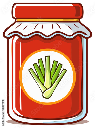 Cartoon illustration of a jar of red lemongrass paste or sauce with a fabric cover