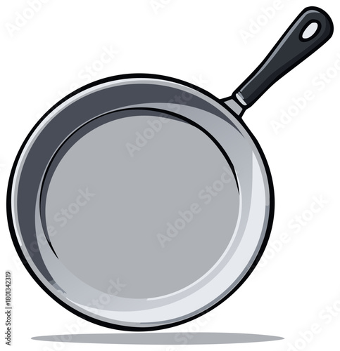 Simple metallic cooking frying pan kitchen utensil vector graphic artwork