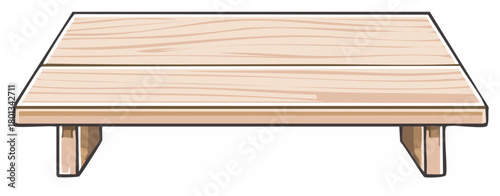 Simple wooden picnic table with two planks on top and simple legs in a flat design