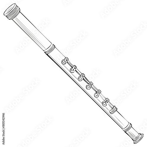 Elegant Flute Musical Instrument Line Art Drawing Illustration Wind Instrument Music Education Symphony Orchestra