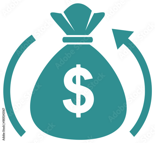 Money Bag and Recycling Arrow Symbol. Financial concept, investment, profit, earnings.