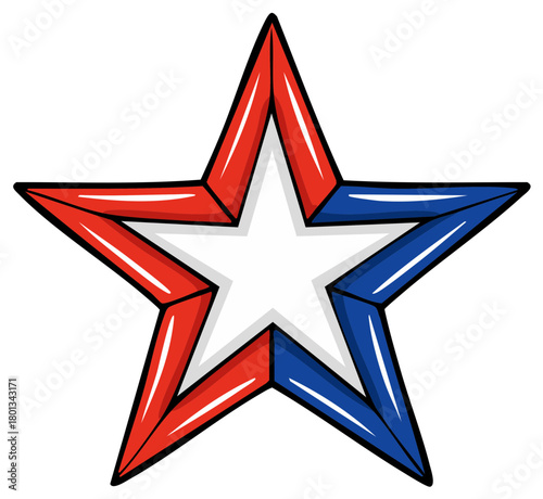 Glossy red white and blue patriotic star illustration symbol for national holidays
