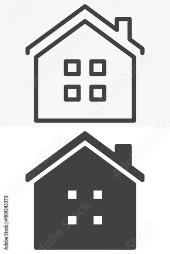 House with windows line and solid vector icon set