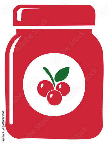 Vibrant red jar filled with cherry jam or preserves featuring a fresh fruit label