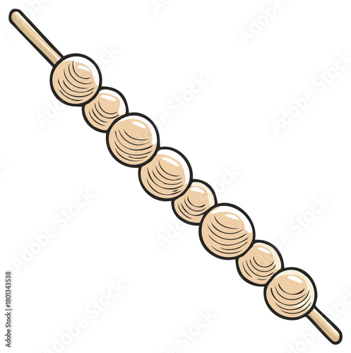 Cartoon Sketch of Meatballs on a Stick, Street Food Skewer, Ready-to-Eat Snack