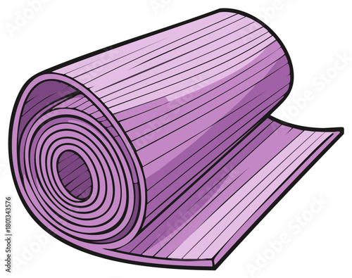 Rolled Purple Yoga Mat with Textured Stripes Illustration