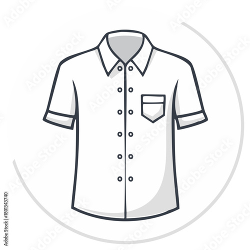 Simple line art vector icon of a casual short sleeve button down shirt with a pocket
