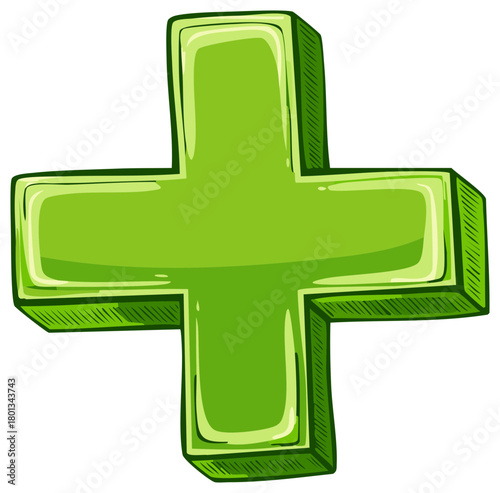 Bright Green Plus Sign 3D Symbol Illustration Representing Addition and Growth