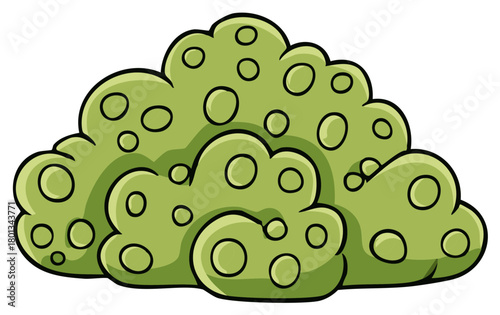 Cartoon Green Bush with Round Leaves and Simple Style
