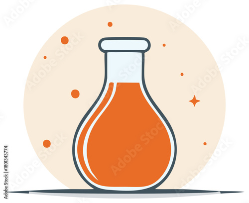 Scientific Erlenmeyer Flask Filled With Orange Fluid in Modern, Minimalist Vector Style