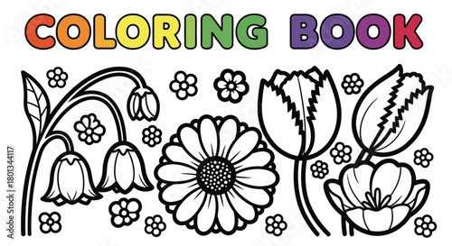 Flower coloring book page for kids and adults to print and color