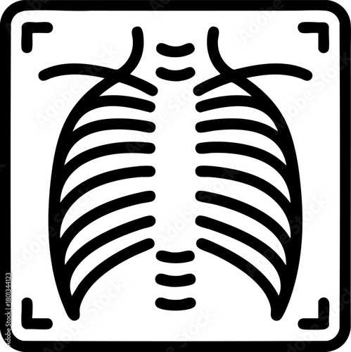 Chest X-Ray Icon Showing Human Ribcage Isolated on White Background – Radiology Medical Symbol, Vector Diagnostic Health and Anatomy Illustration