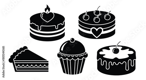 Vector cakes pies and cupcake bakery desserts sweet food icons