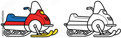 Retro Snowmobile with Coloring Page Option: Classic Winter Sport Vehicle Design
