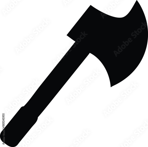 A stark black axe silhouette stands prominently, showing a classic woodcutting tool