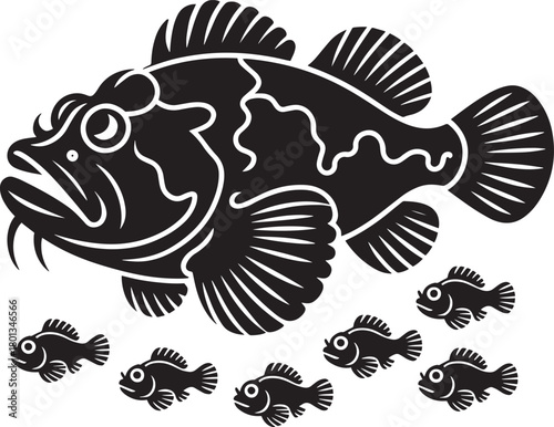 Deep sea monkfish illustration vector engraving style drawing bottom dwelling marine creature silhouette